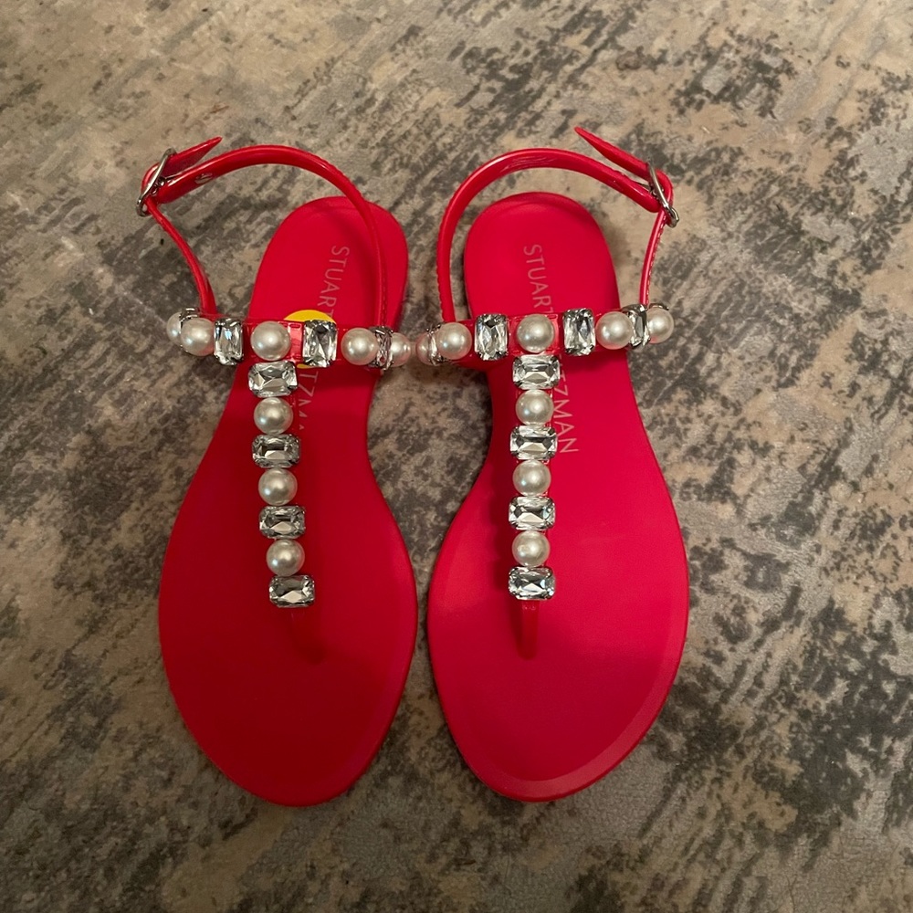 Stuart Weitzman crystals and pearly beads jelly sandal. Size 5.